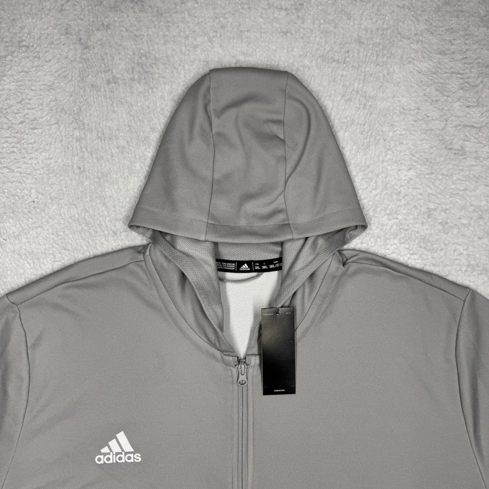 NWT Adidas Essentials Gray Full Zip Hoodie Hooded Sweater Track Jacket Men's 3XL
